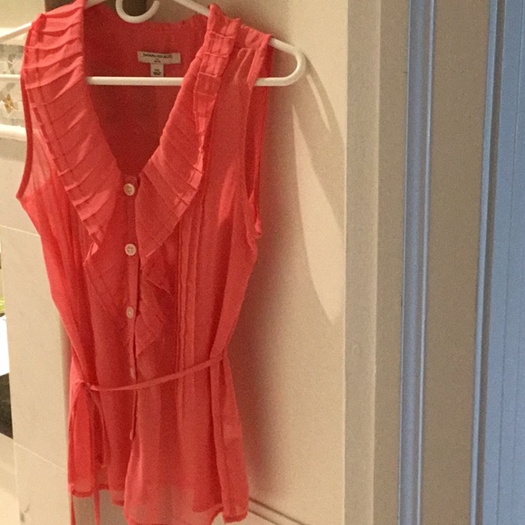Banana Republic FO sheer sleeveless button front w/tie waist blouse, pink XSP - Picture 13 of 15